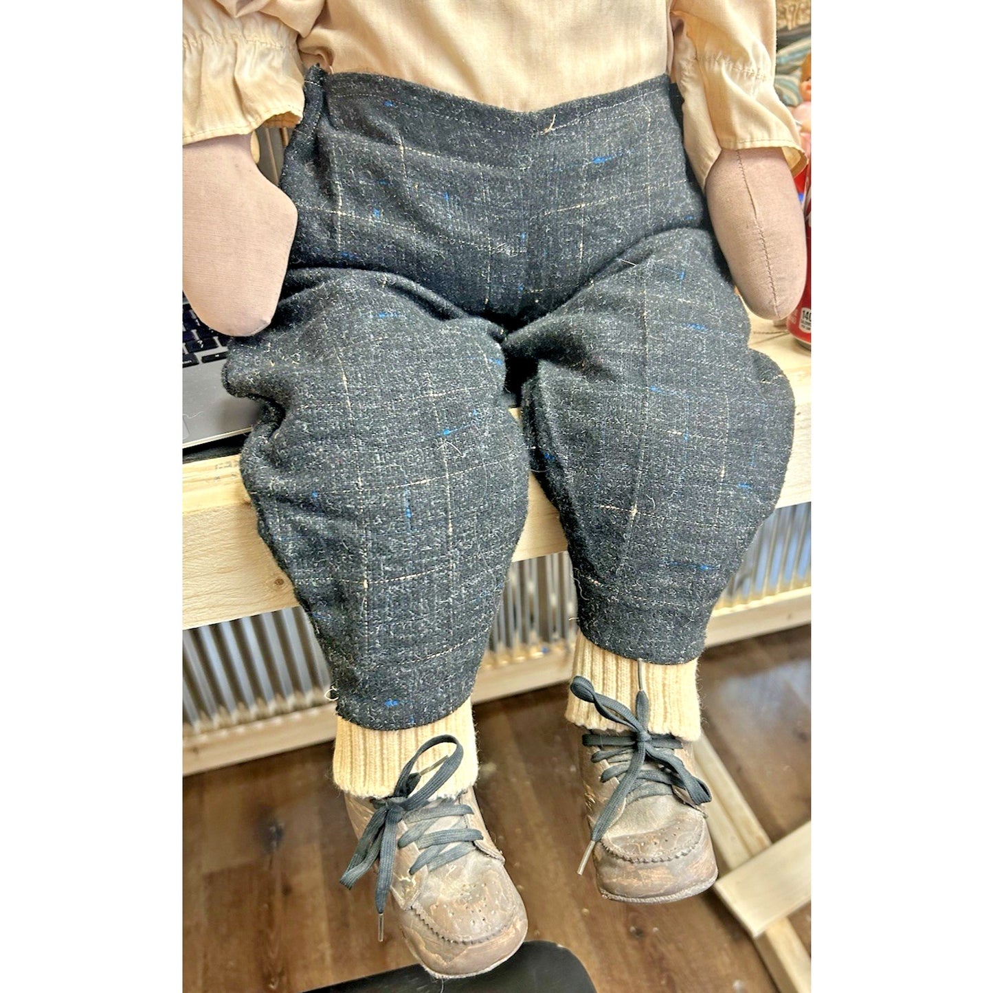 Vintage Handmade Primitive Folk Art Cloth Doll Pair – Boy & Girl – 30” – Signed