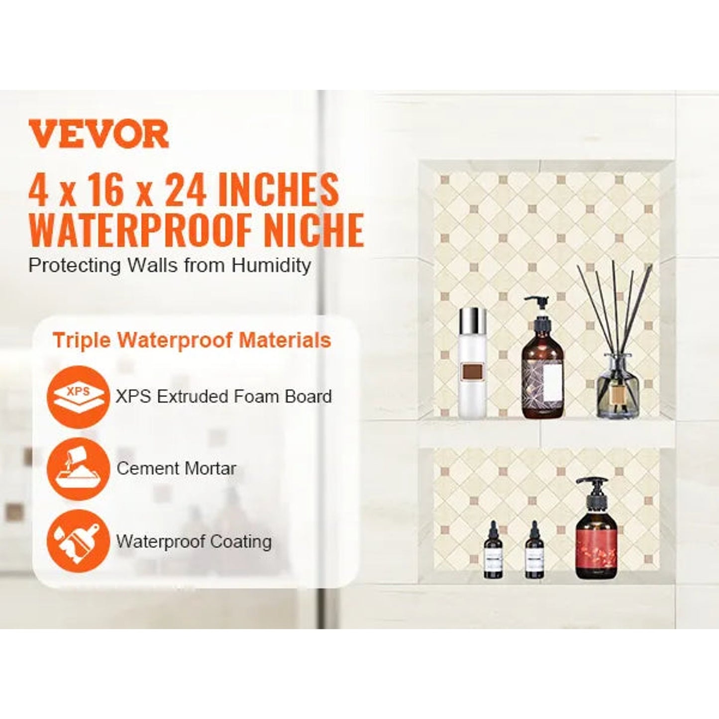 VEVOR 16x24 Double Shelf Recessed Shower Niche - Tile Ready Waterproof Wall Organizer