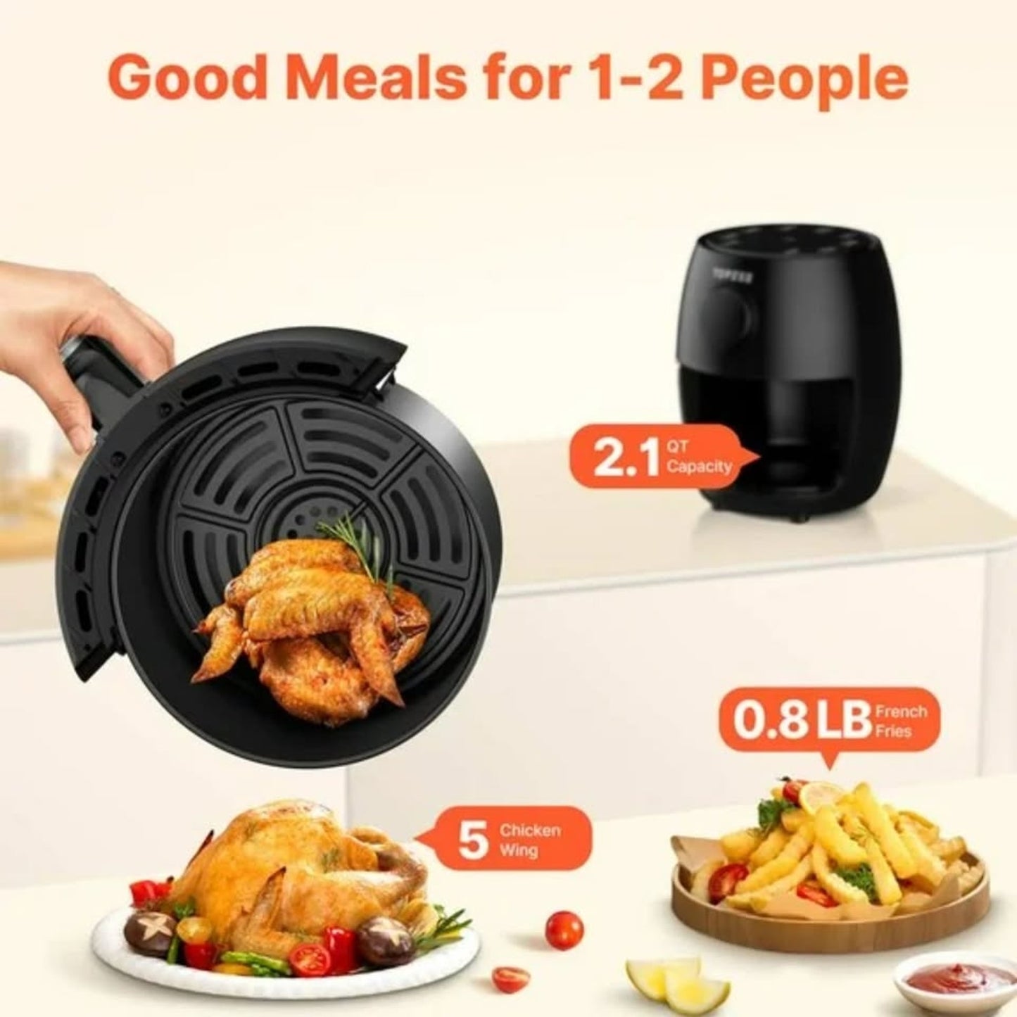 Compact 2.1‑Qt 4‑in‑1 Air Fryer – Bake, Roast, Reheat | 60‑Min Timer, Non Stick