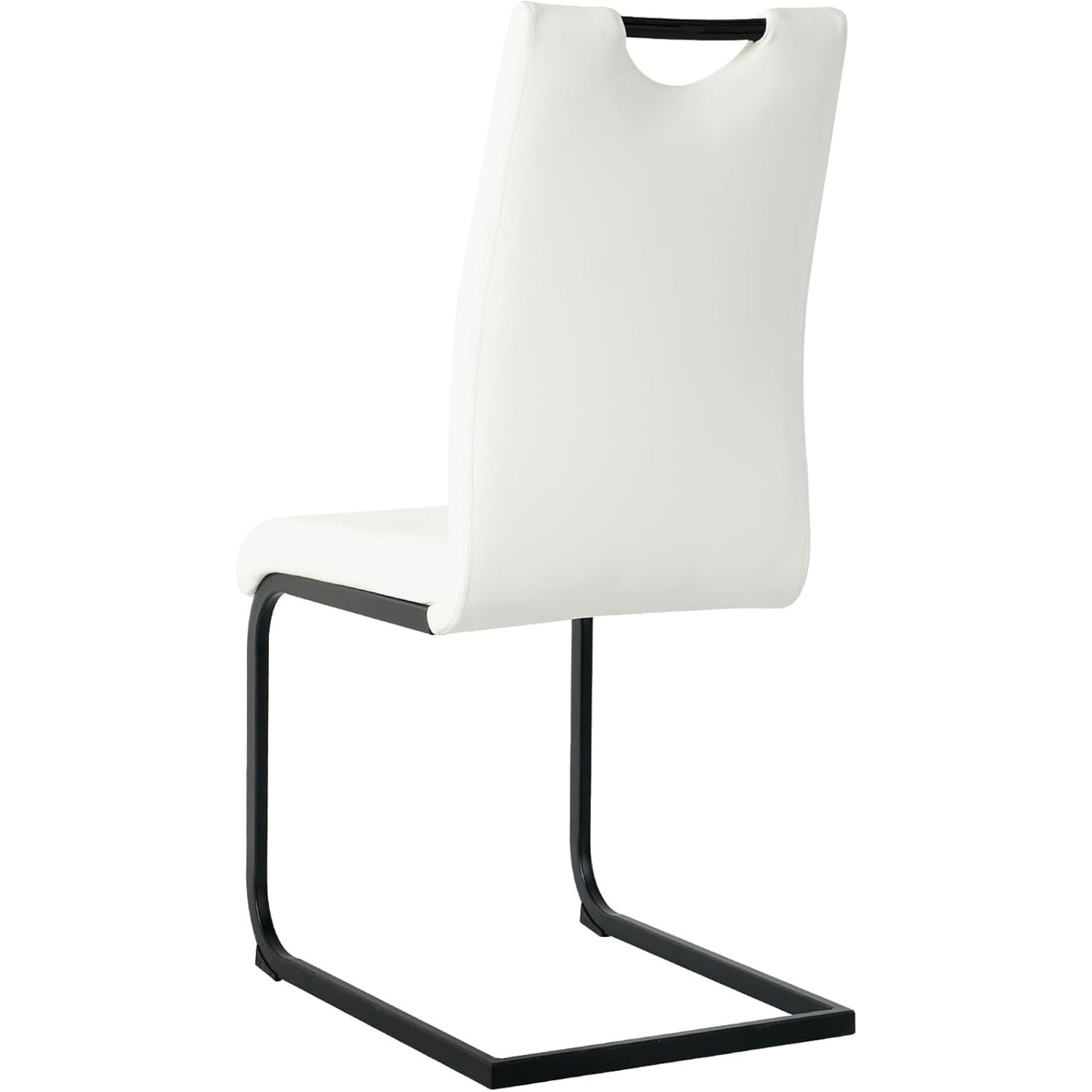 Modern White PU Upholstered Dining Chairs, Black Metal Legs, Set of 2