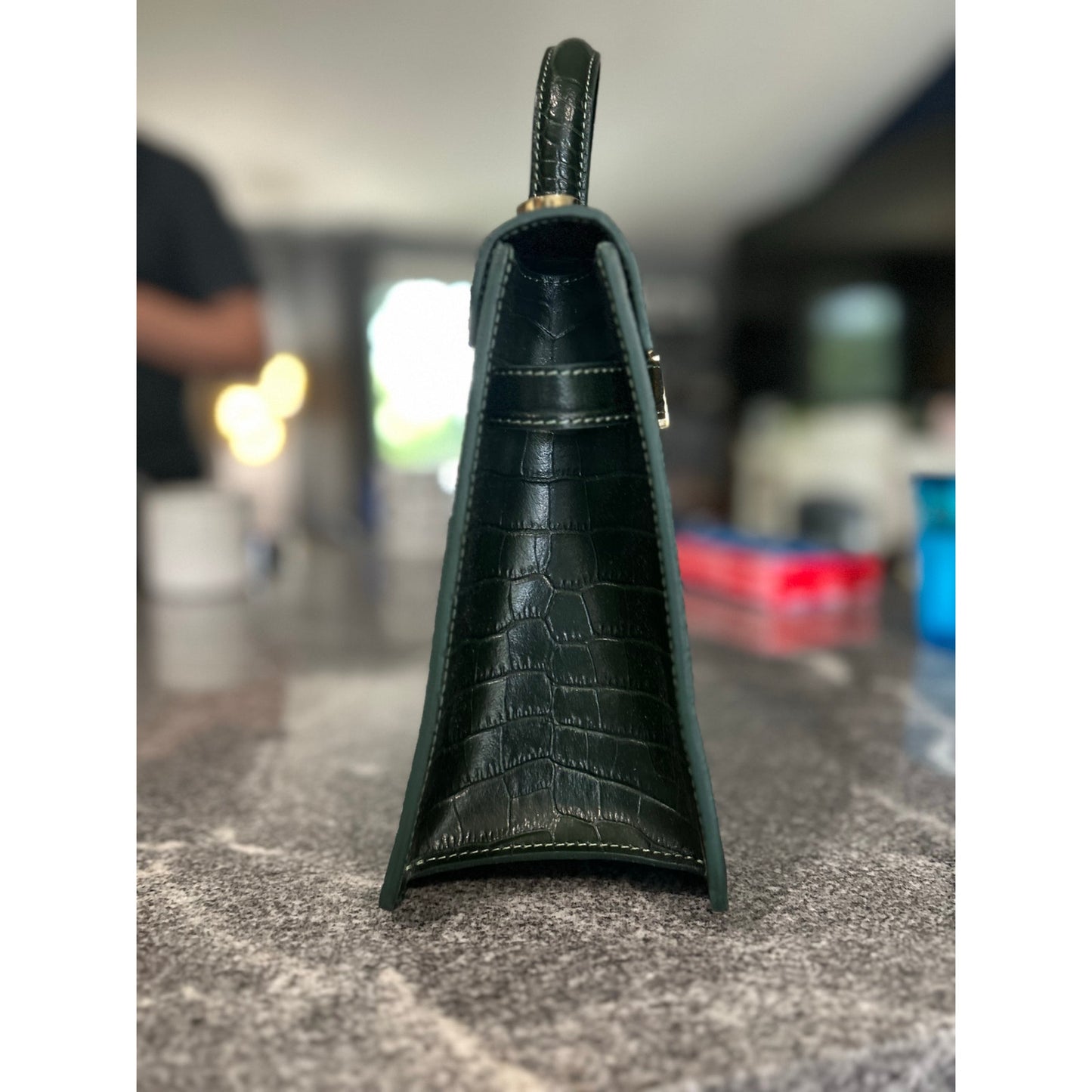 Teddy Blake Ella Croc Embossed Handbag – Verde Green with Gold Hardware, 14"-NWT