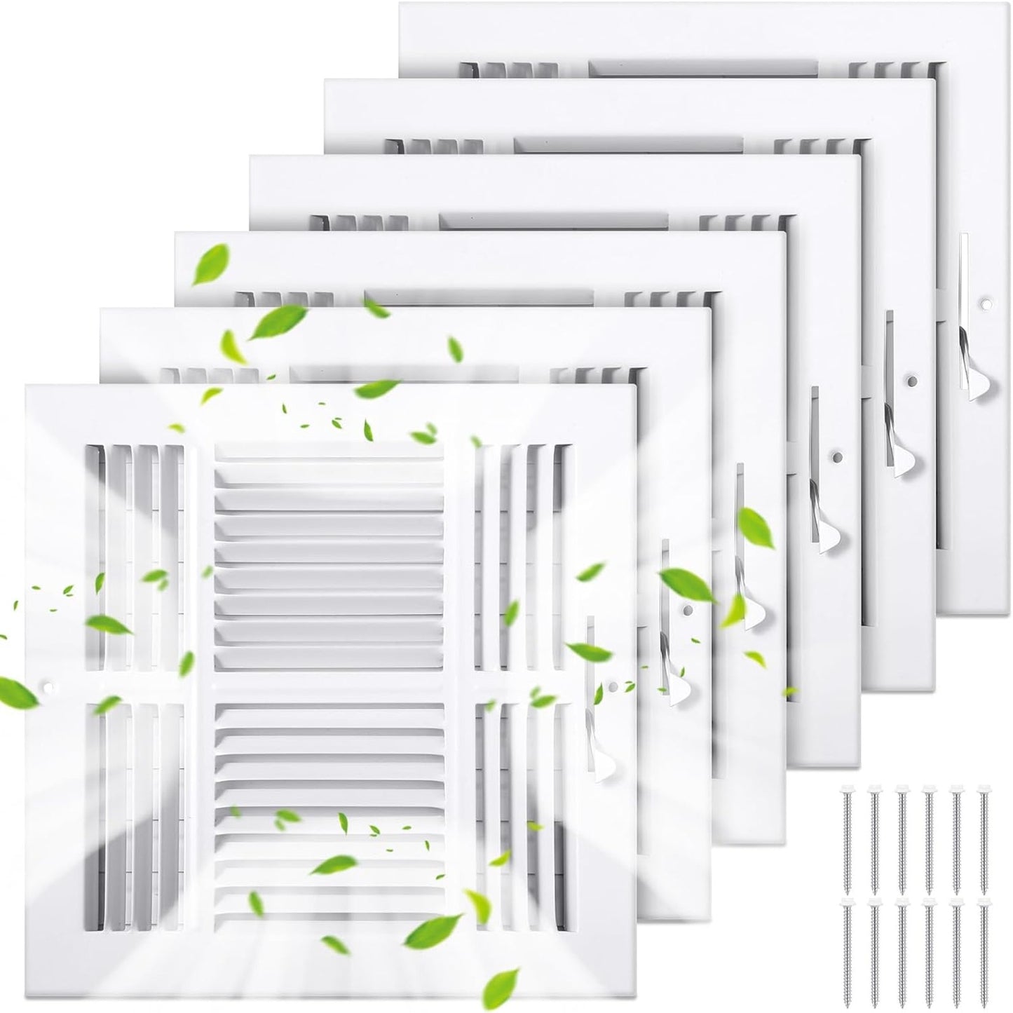6-Pack 10×10 Air Vent Covers – 4-Way White Rust-Resistant Registers