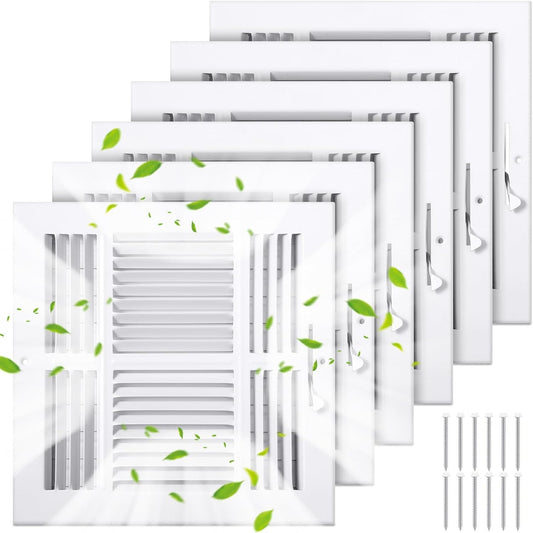 6-Pack 10×10 Air Vent Covers – 4-Way White Rust-Resistant Registers