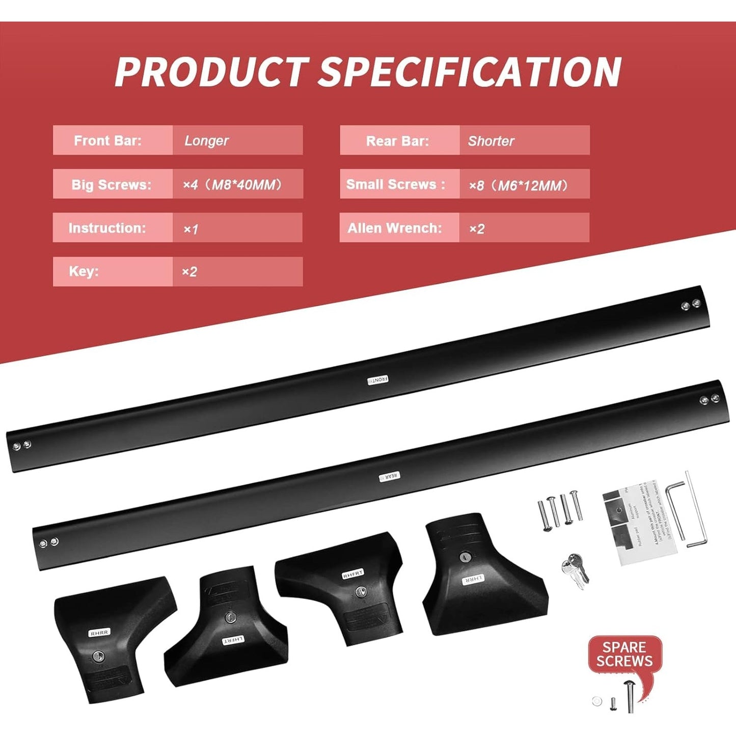 Lockable Roof Rack Cross Bars – Fits Toyota Highlander 2014-2019, 220lb Capacity0