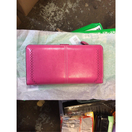 Women’s Pink Faux Leather Organizer Wallet Snap Closure Card Slots