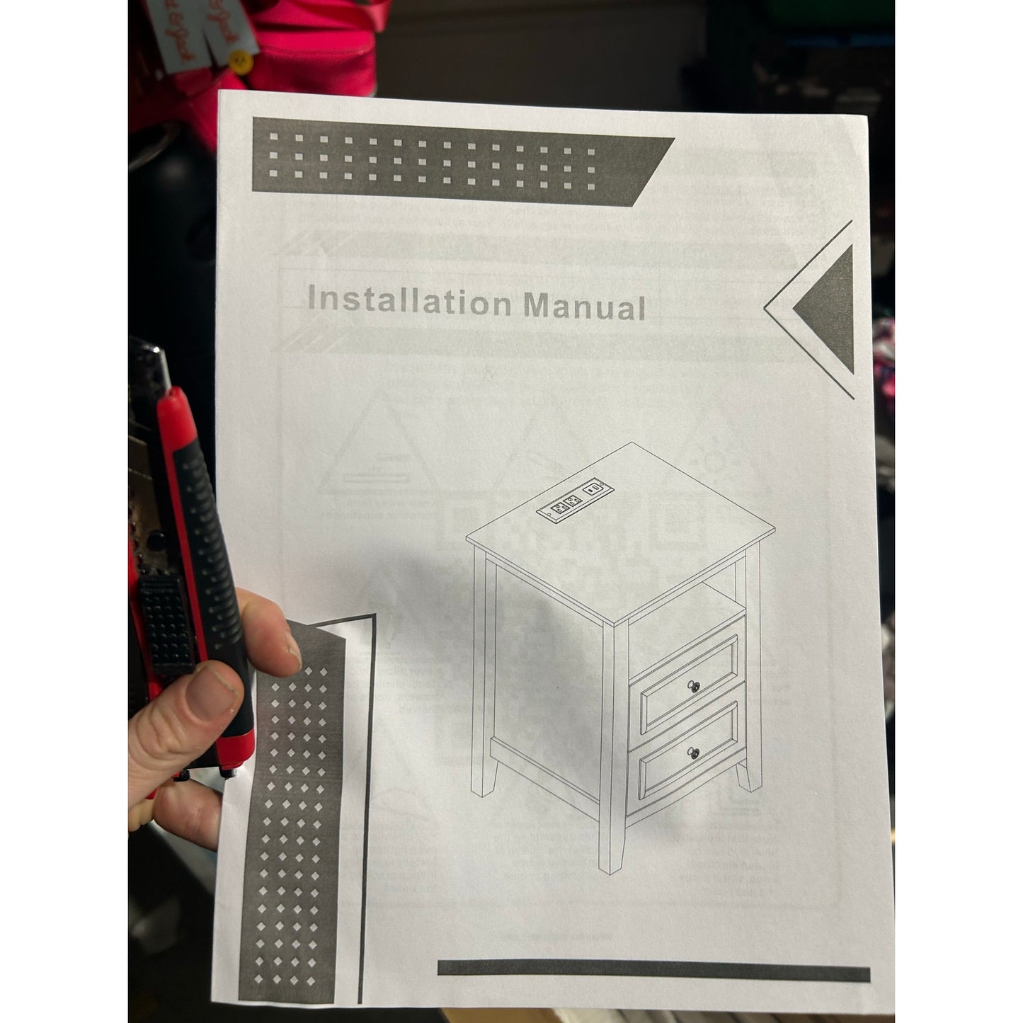 White Wooden End Table w/ 2 Drawers, Shelf & Built-In USB/Power Outlets- New!