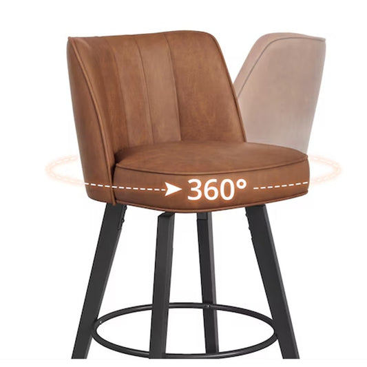 Set of Light Brown Swivel Bar Chairs – Faux Leather, Counter/Bar Height