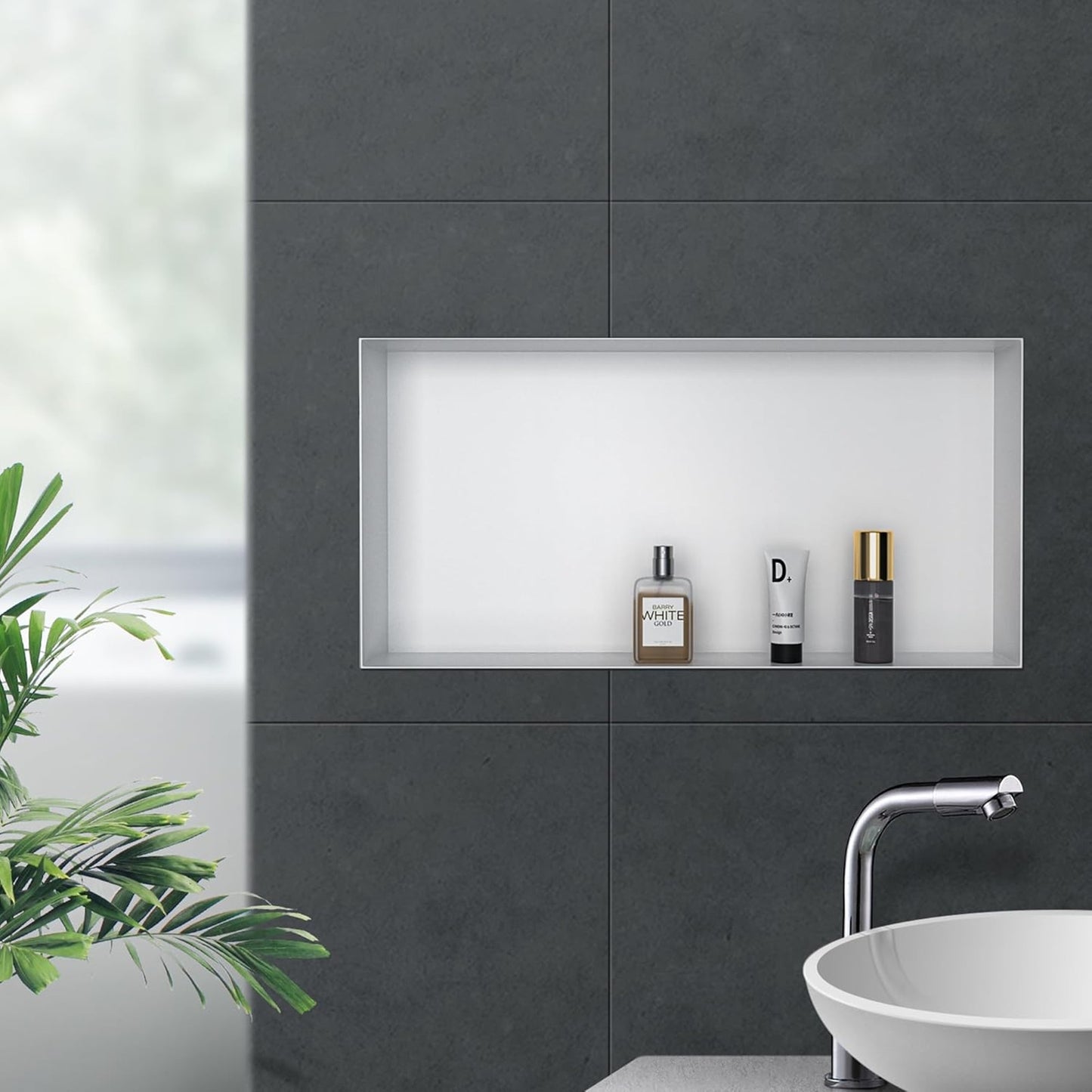 Bernkot White 24x12 Stainless Steel Recessed Shower Niche - Easy Storage