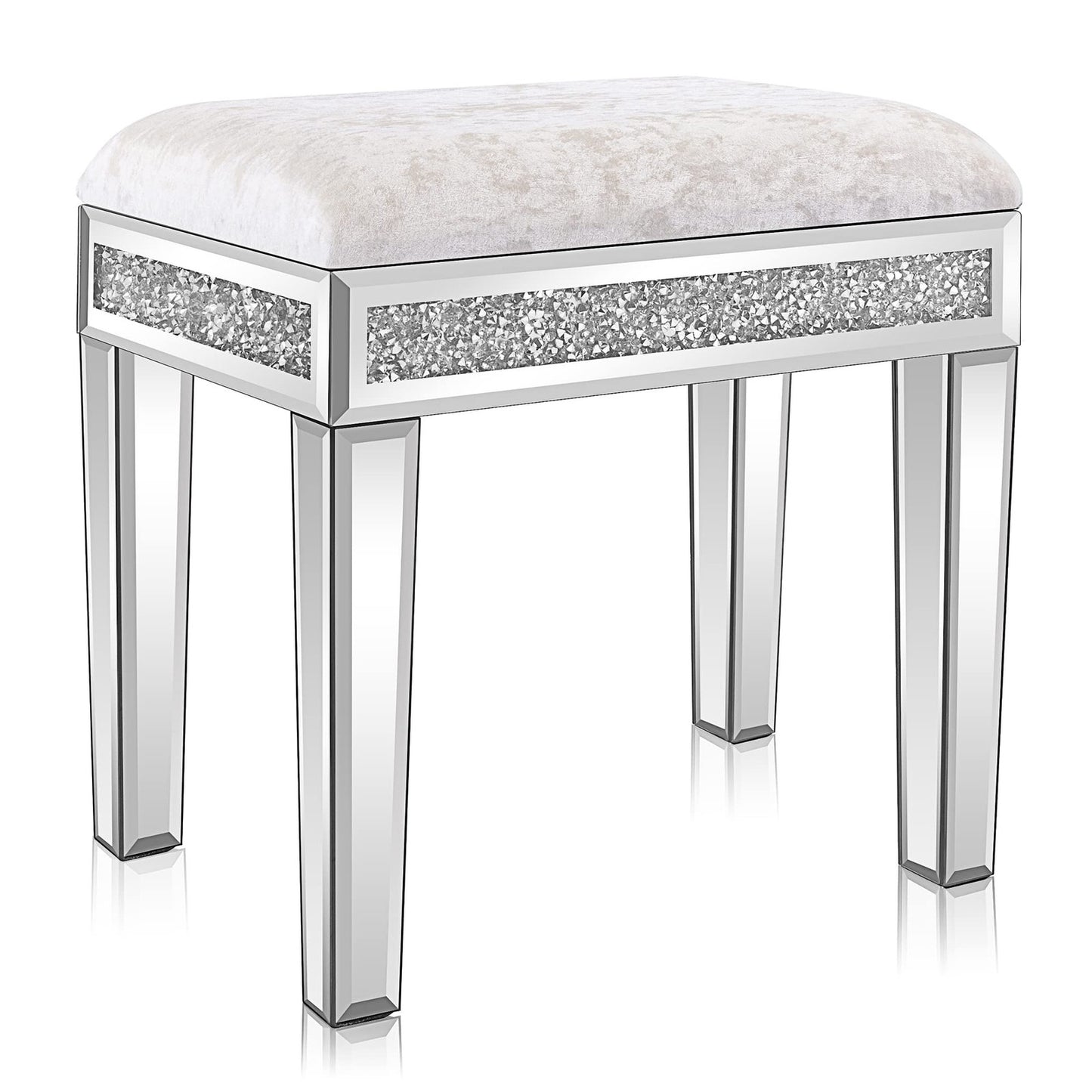 Elegant Mirrored Vanity Stool with Hidden Storage, Brand New