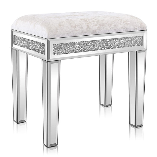 Elegant Mirrored Vanity Stool with Hidden Storage, Brand New