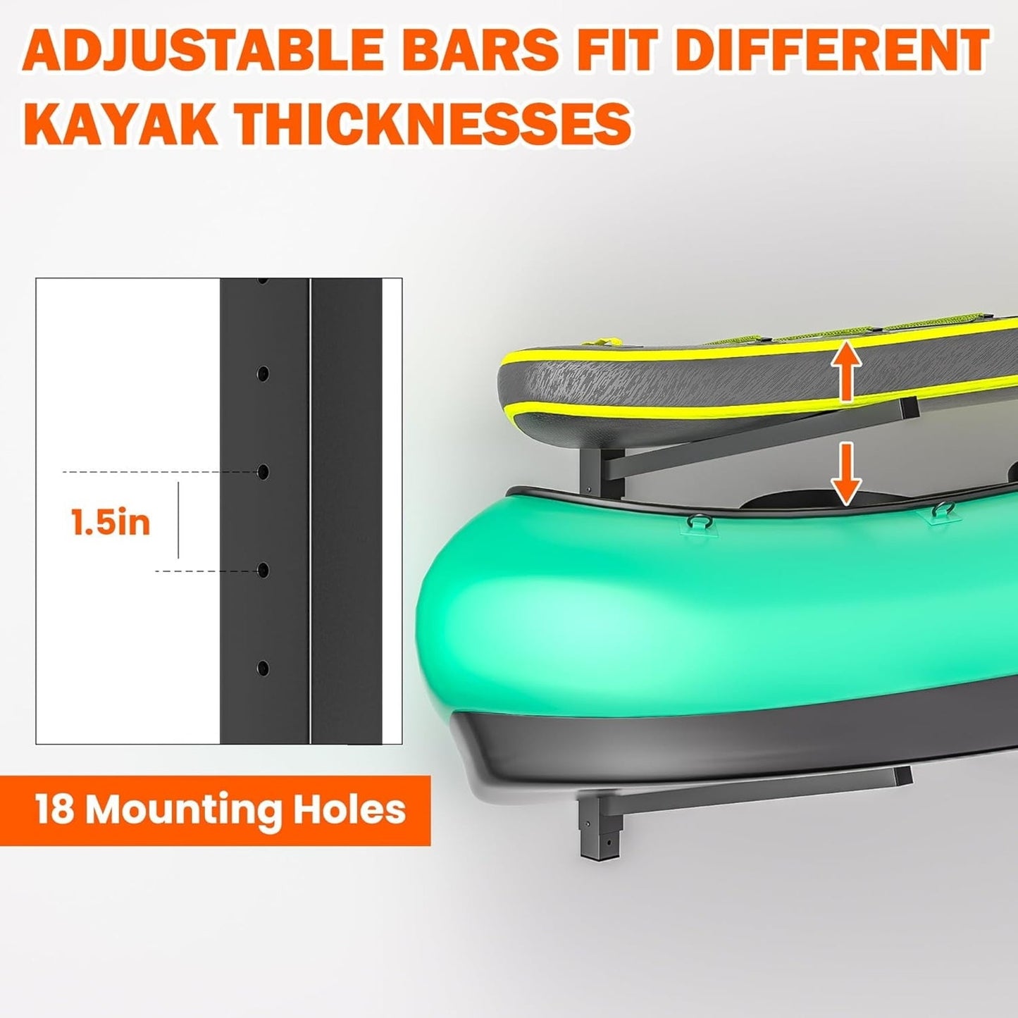 Heavy Duty Adjustable Wall Mounted Kayak Storage Rack for 2 Canoes Paddleboards