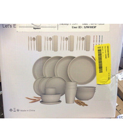 New Natural Wheat Straw Dinnerware Set for 4, Beige