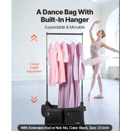 23" Rolling Dance Bag with Garment Rack & USB Charging Port – Black