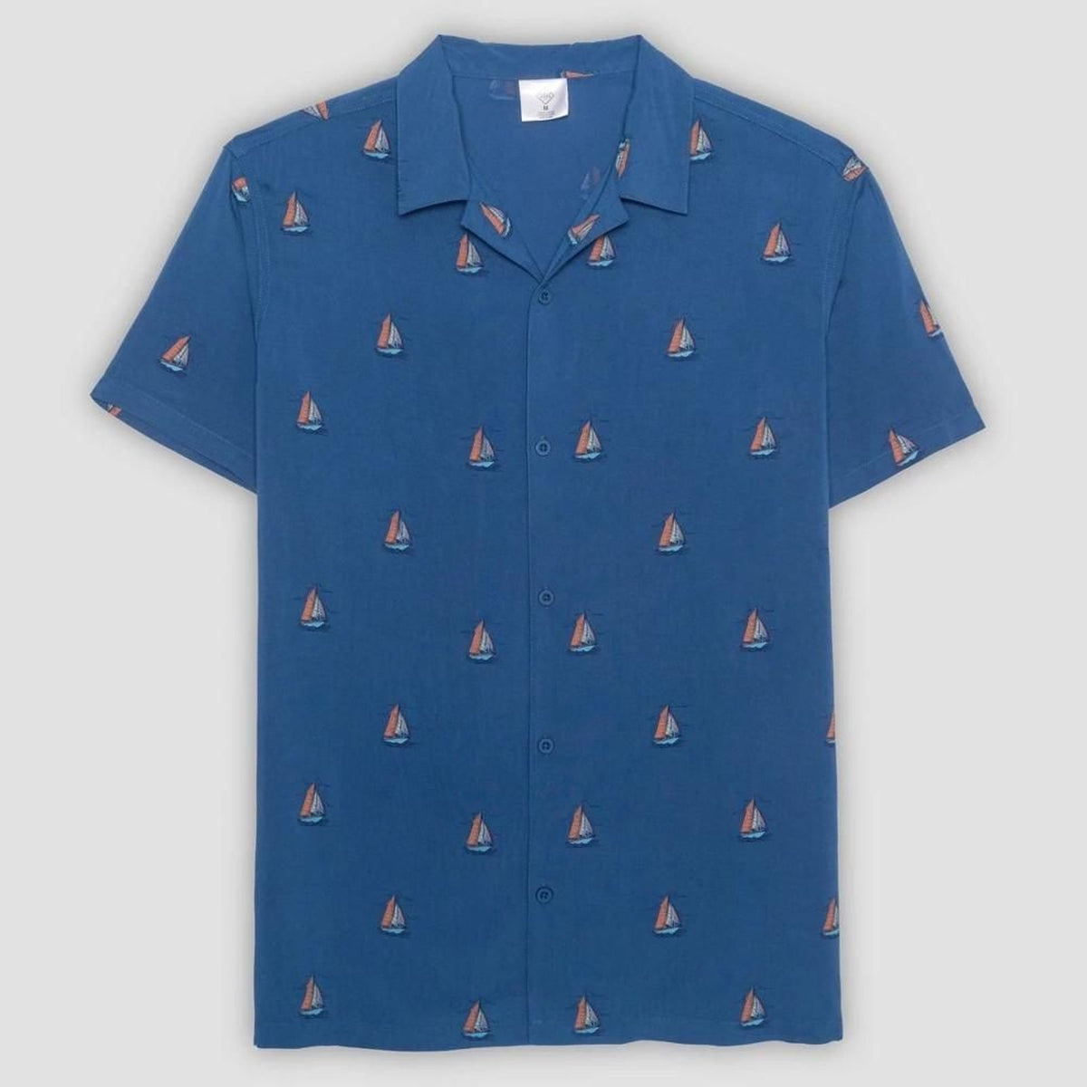 Men's Sailboats Short Sleeve Camp Collar Shirt - Blue XL