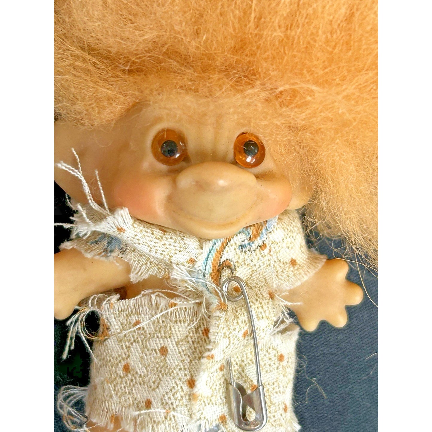Vintage Thomas Dam Troll Doll 3" Orange Hair Handmade Pajama Outfit Denmark