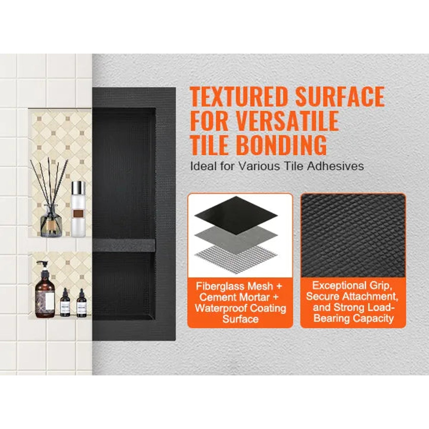 VEVOR 16x24 Double Shelf Recessed Shower Niche - Tile Ready Waterproof Wall Organizer