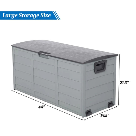 75-Gallon Outdoor Storage Box – Weather-Resistant Deck Box, Tan/Beige- NIB