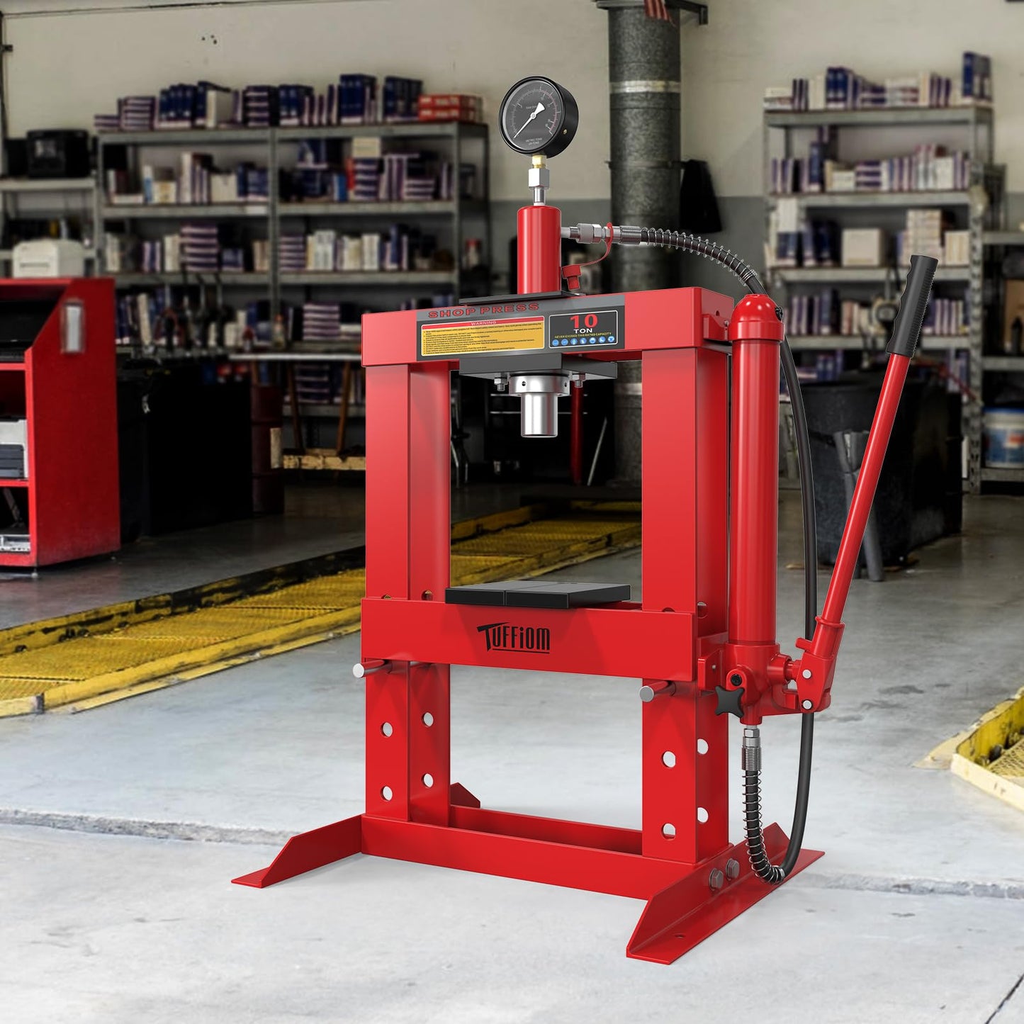 10-Ton Hydraulic H-Frame Shop Press with Pressure Gauge