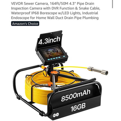 VEVOR Sewer Camera, 164ft/50M 4.3" Pipe Drain Inspection Camera