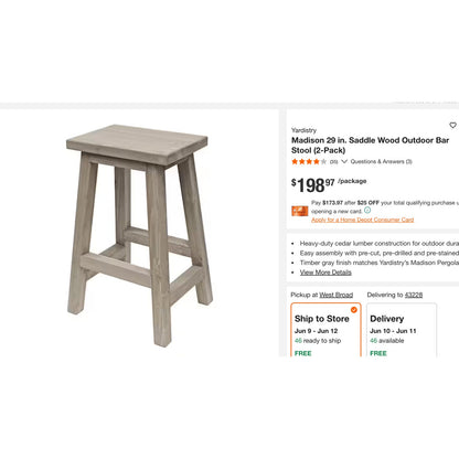 NEW Saddle Style Outdoor Bar Stools - Cedar (Set of 2)