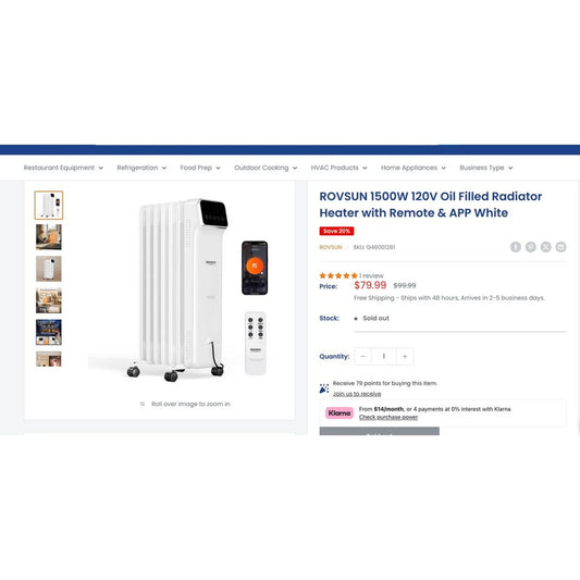 1500W Oil Filled Radiator Heater w Remote & App Control, New