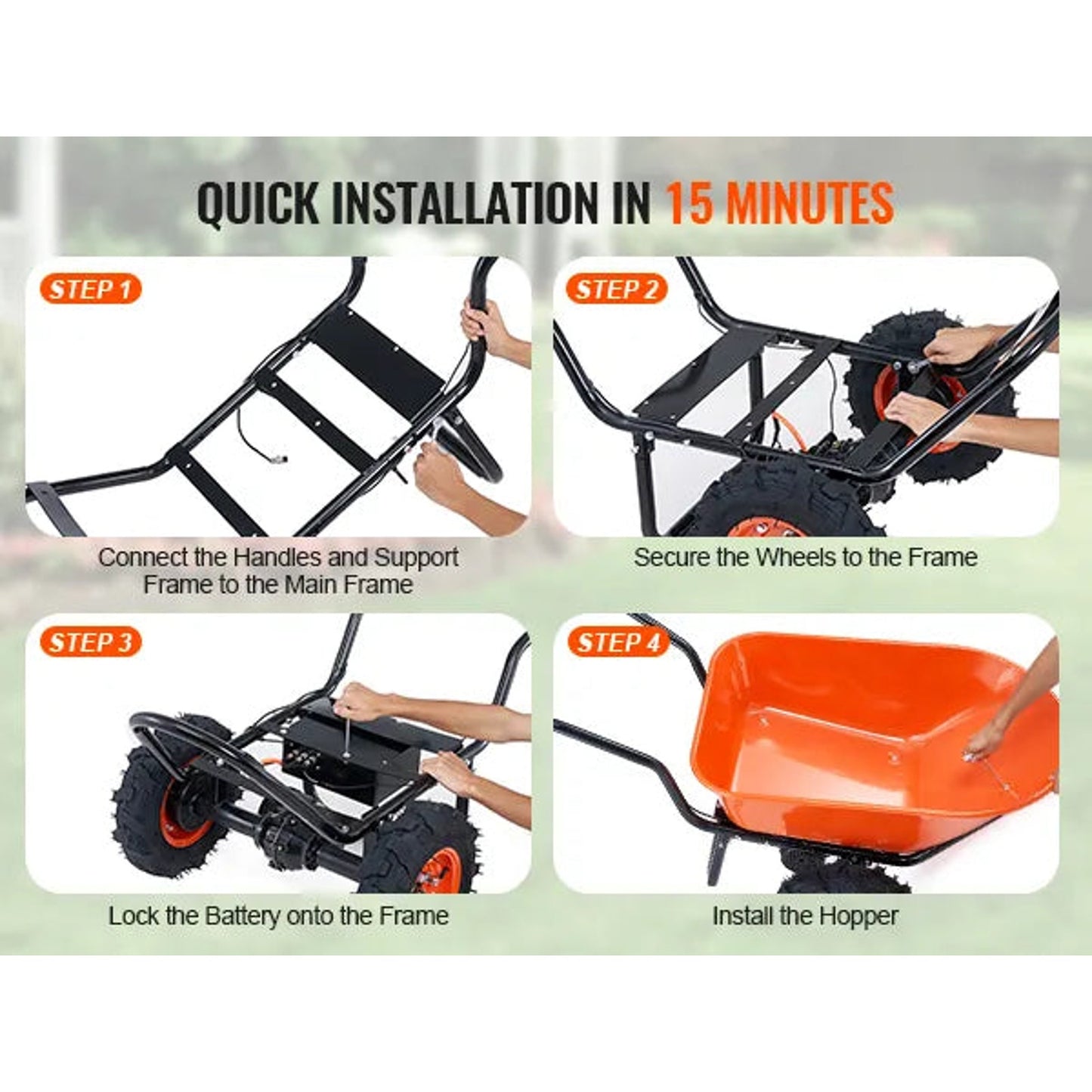 VEVOR 500W Electric 2-Wheel Dump Cart, 4.5 Cu. Ft. Capacity- Brand New