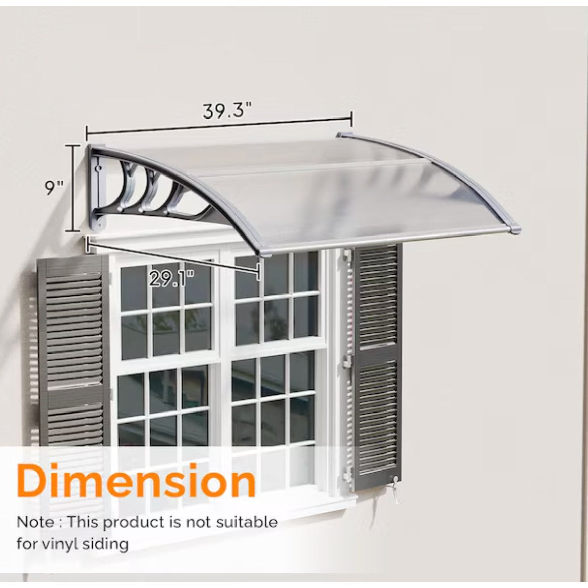 Outdoor Door & Window Awning Canopy – 40” W x 29” D Modern Arched Design