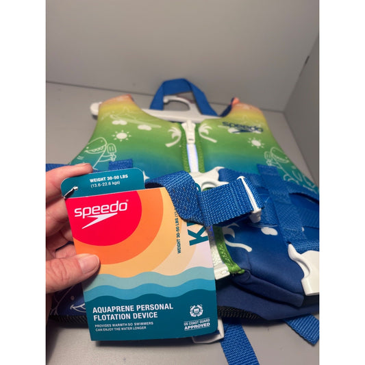 Kids Learn to Swim Flotation Vest, 30-50 lbs, Blue/Green, NWT