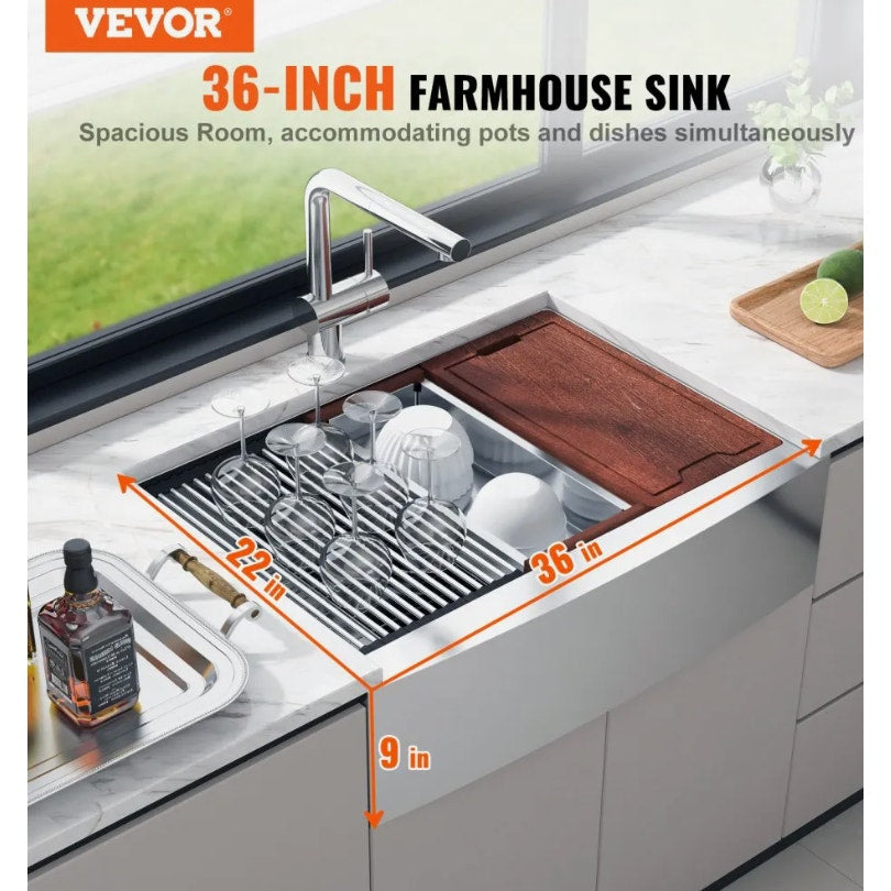 VEVOR 36-Inch Stainless Steel Farmhouse Workstation Sink
