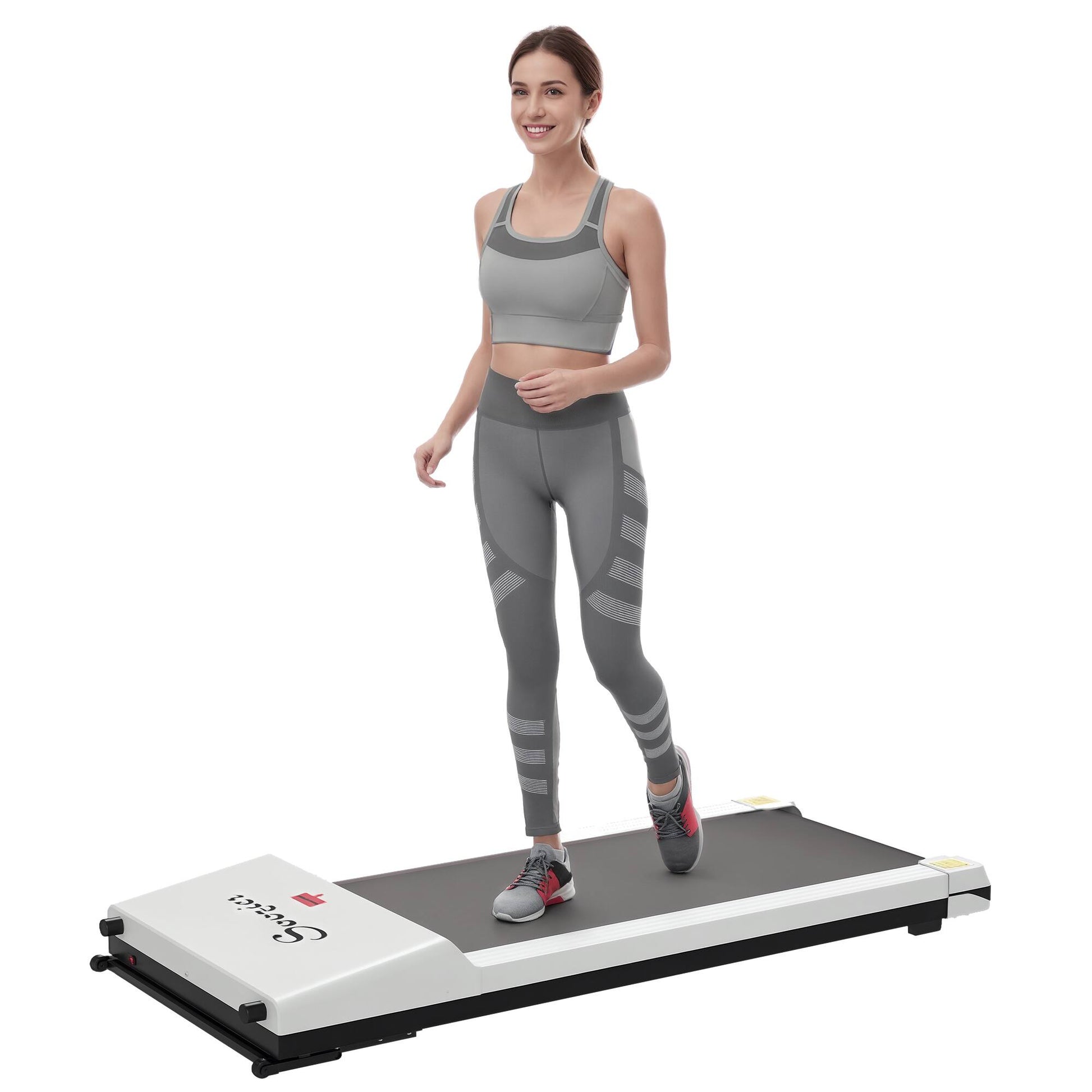 Under Desk Treadmill Portable Walking Pad With Wheels 264 Lbs Capacity White