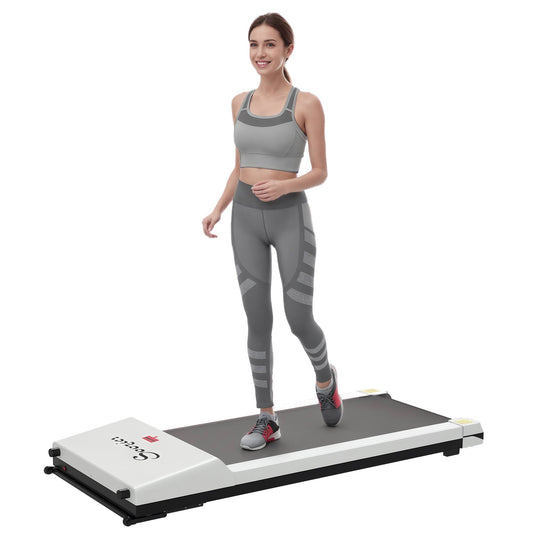 Under Desk Treadmill Portable Walking Pad With Wheels 264 Lbs Capacity White