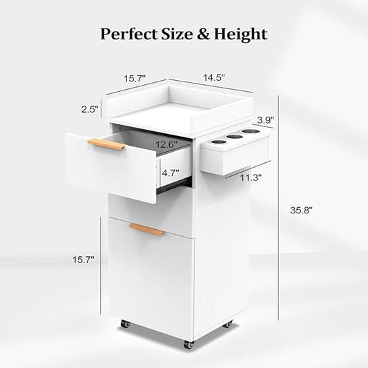 OmySalon 3-Tier Rolling Salon Cart – White