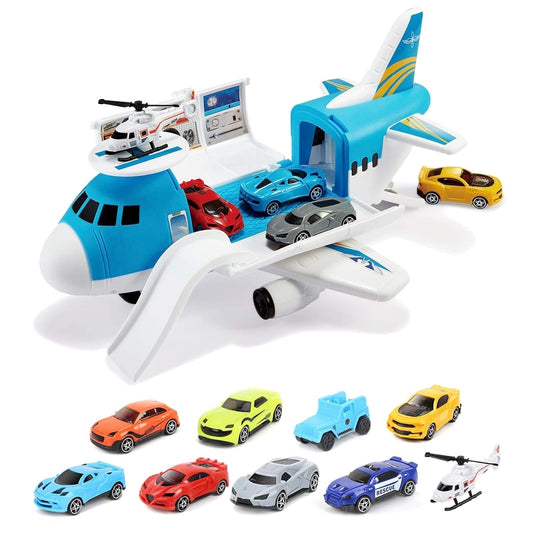 Kids Cargo Plane Transport Toy Set with Cars and Helicopter