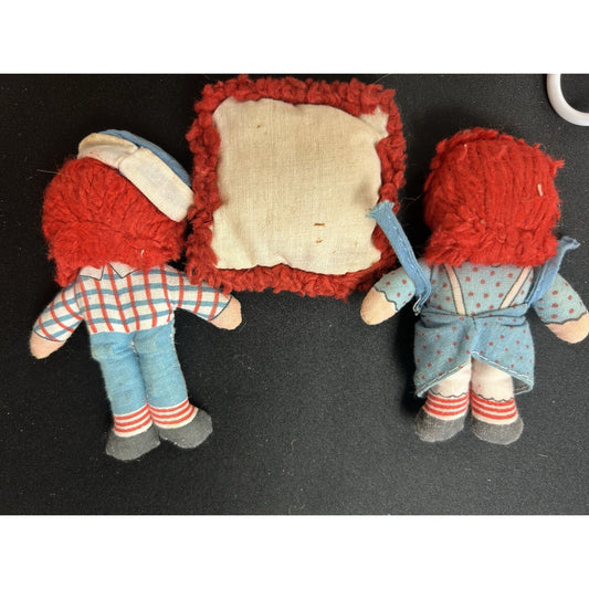 Vintage 1976 Knickerbocker Raggedy Ann & Andy 4" Mini Rag Dolls w/ Pillow