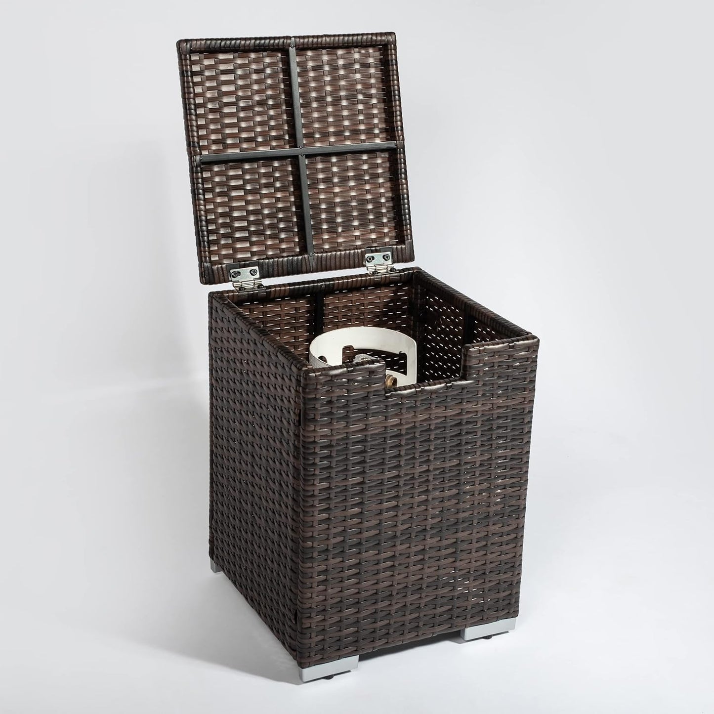 Rattan Propane Tank Cover / Storage Table – 16"x16"x22", Brown, New & Assembled