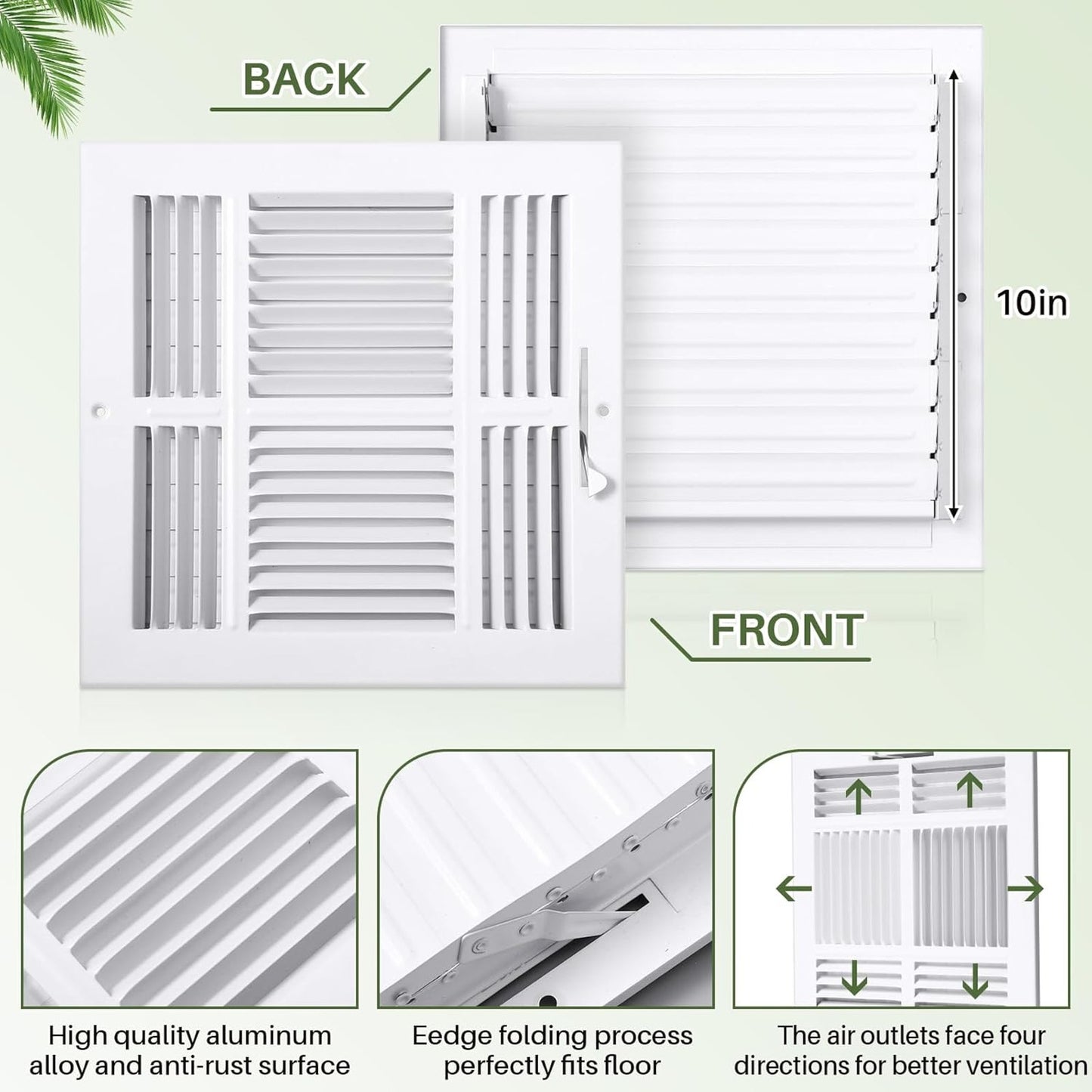 6-Pack 10×10 Air Vent Covers – 4-Way White Rust-Resistant Registers