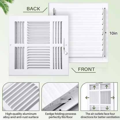 6-Pack 10×10 Air Vent Covers – 4-Way White Rust-Resistant Registers