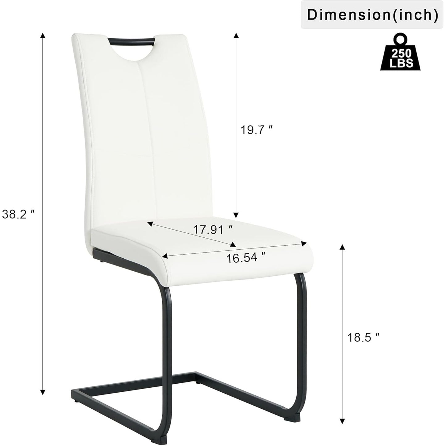 Set of 2 White PU Leather Dining Chairs Black Metal Frame, New