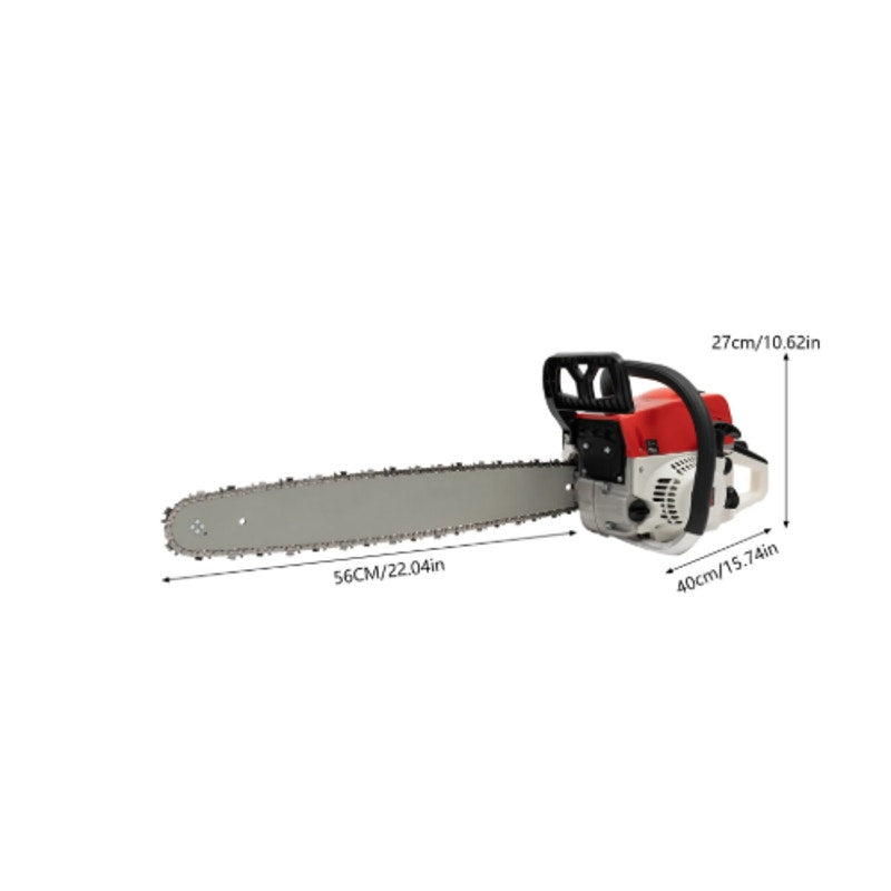 52cc Gas Chainsaw – 2-Stroke, Red & Black with Guide Bar & Chain – New in Box