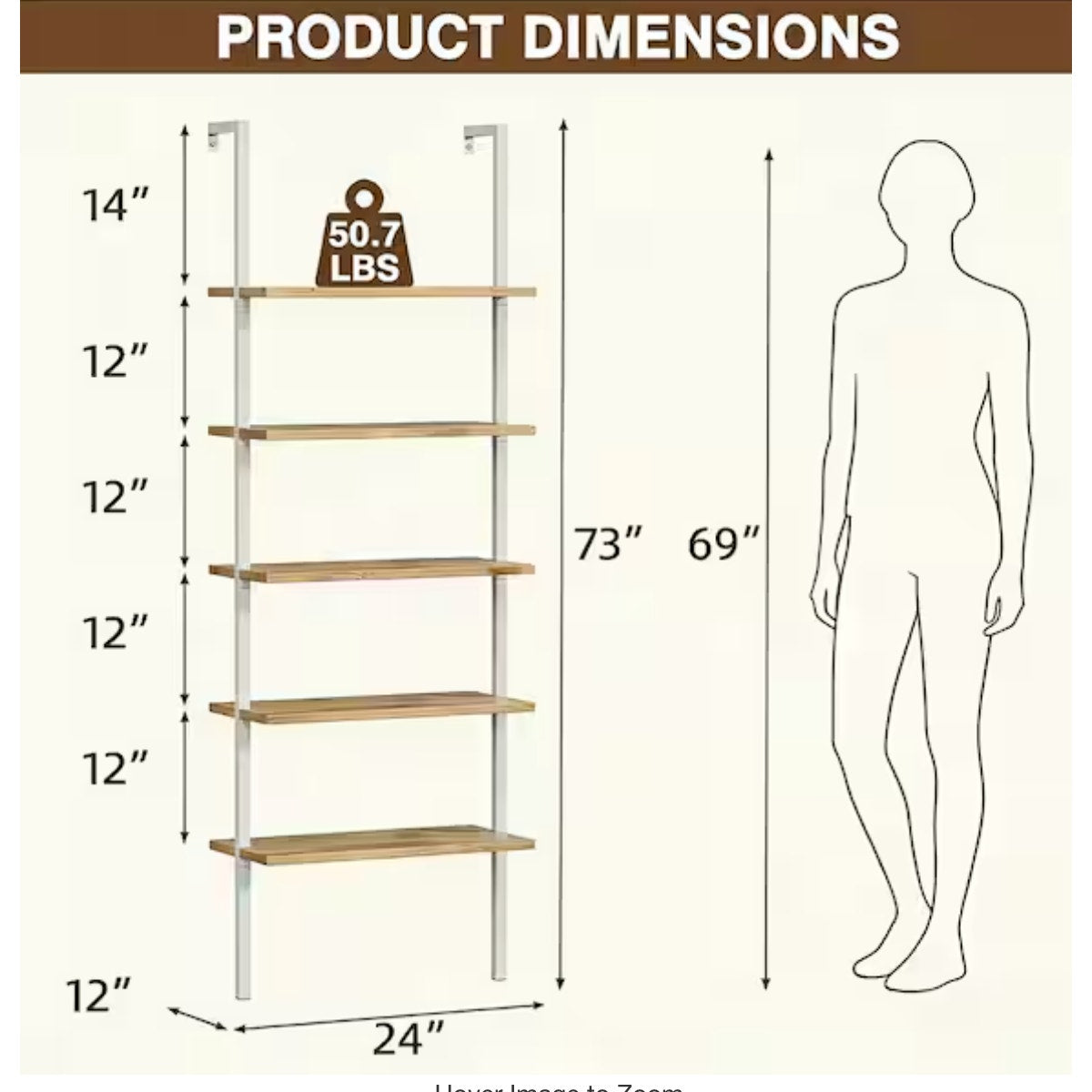 5 Tier Ladder Shelf Bookcase White/ Wood Storage Display Rack New