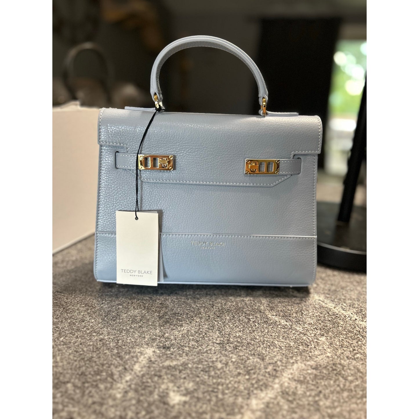 Teddy Blake Kim 11" Satchel – Light Blue Cervo Leather, Gold Hardware- NWT