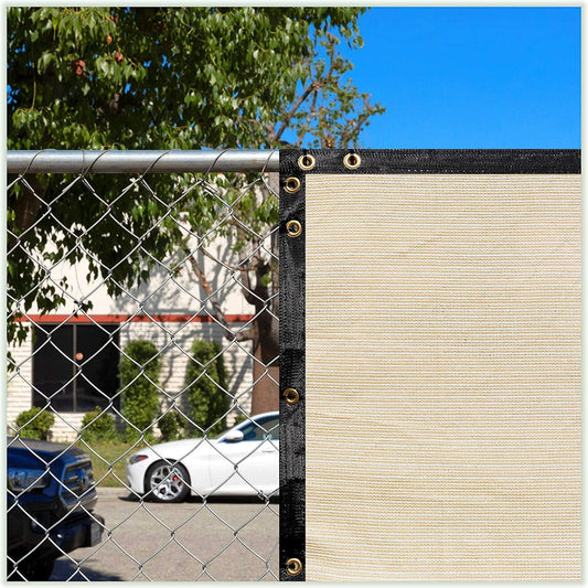 6x50 ft Beige Privacy Fence Screen – HDPE Mesh