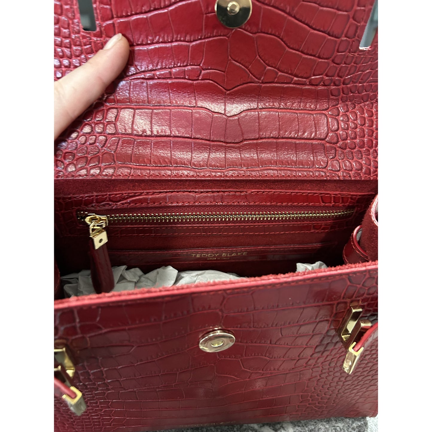 Teddy Blake Ava 11" Croco Leather Satchel – Rosso Scuro Red w/ Gold Hardware-NWT