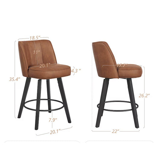 Set of Light Brown Swivel Bar Chairs – Faux Leather, Counter/Bar Height
