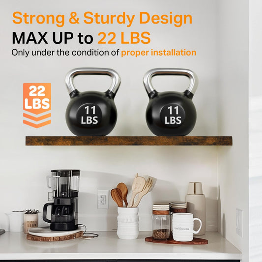 Floating Shelves – Rustic Brown Wood, Set of 2 (22.5”)- New