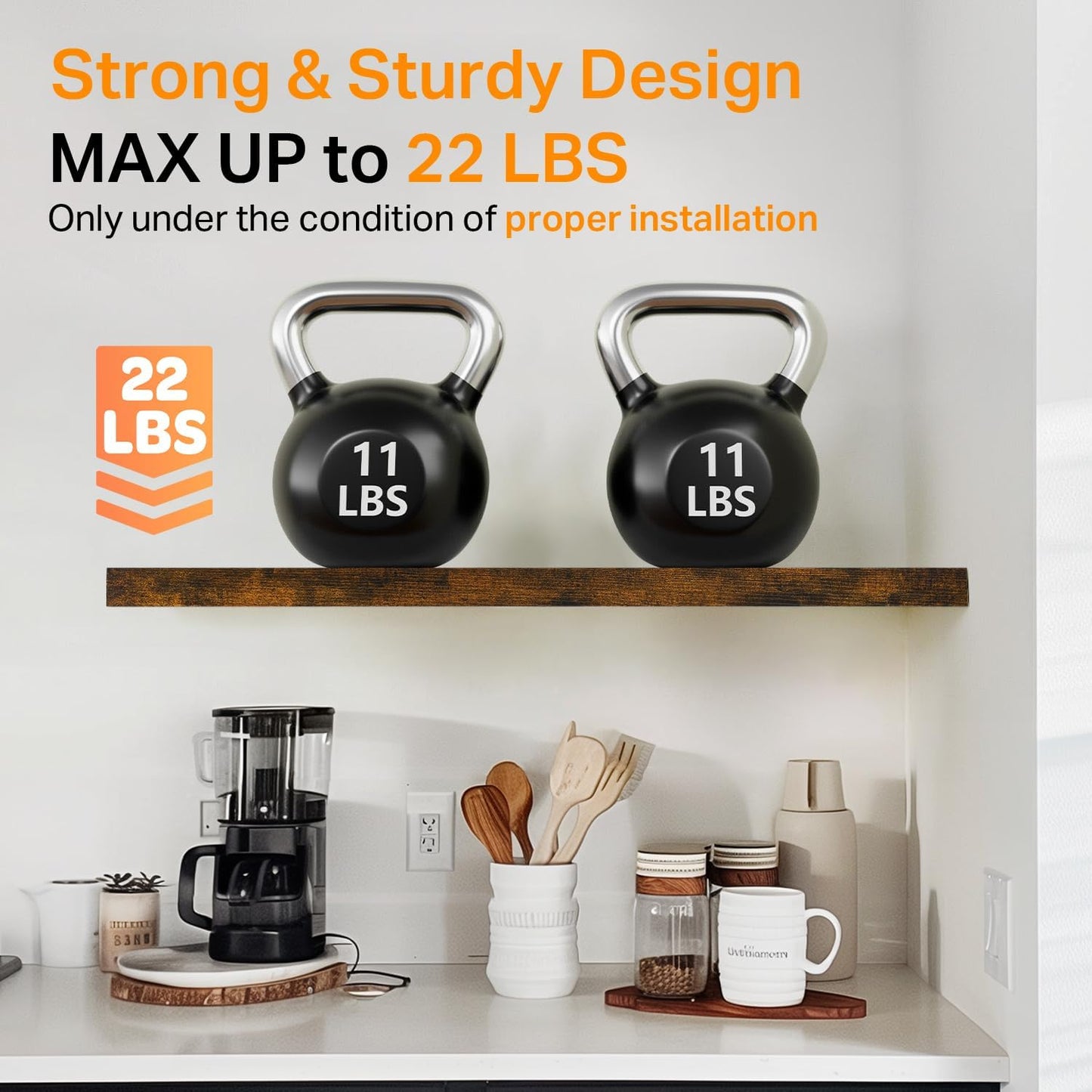 Floating Shelves – Rustic Brown Wood, Set of 2 (22.5”)