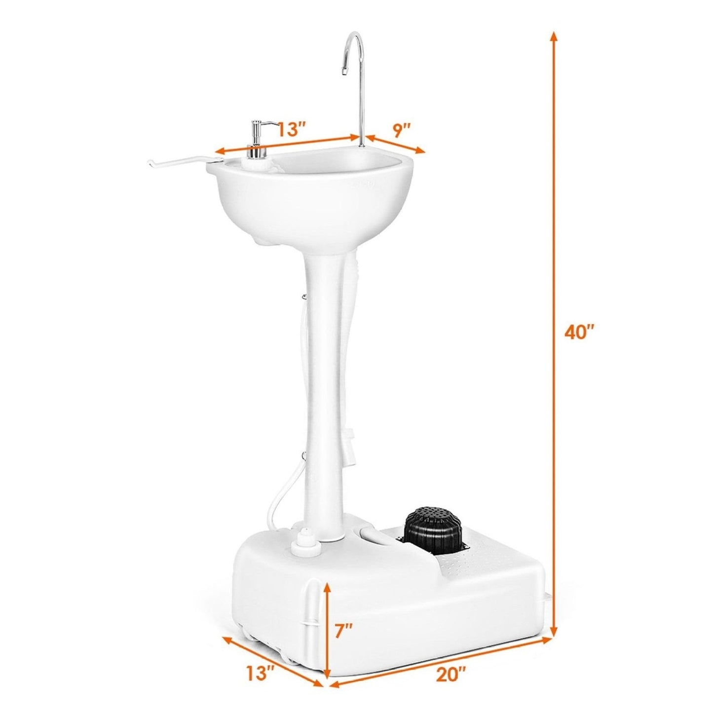 Portable Hands-Free Foot Pump Sink, 4.5 Gallon Fresh Water, Rolling Wash Station