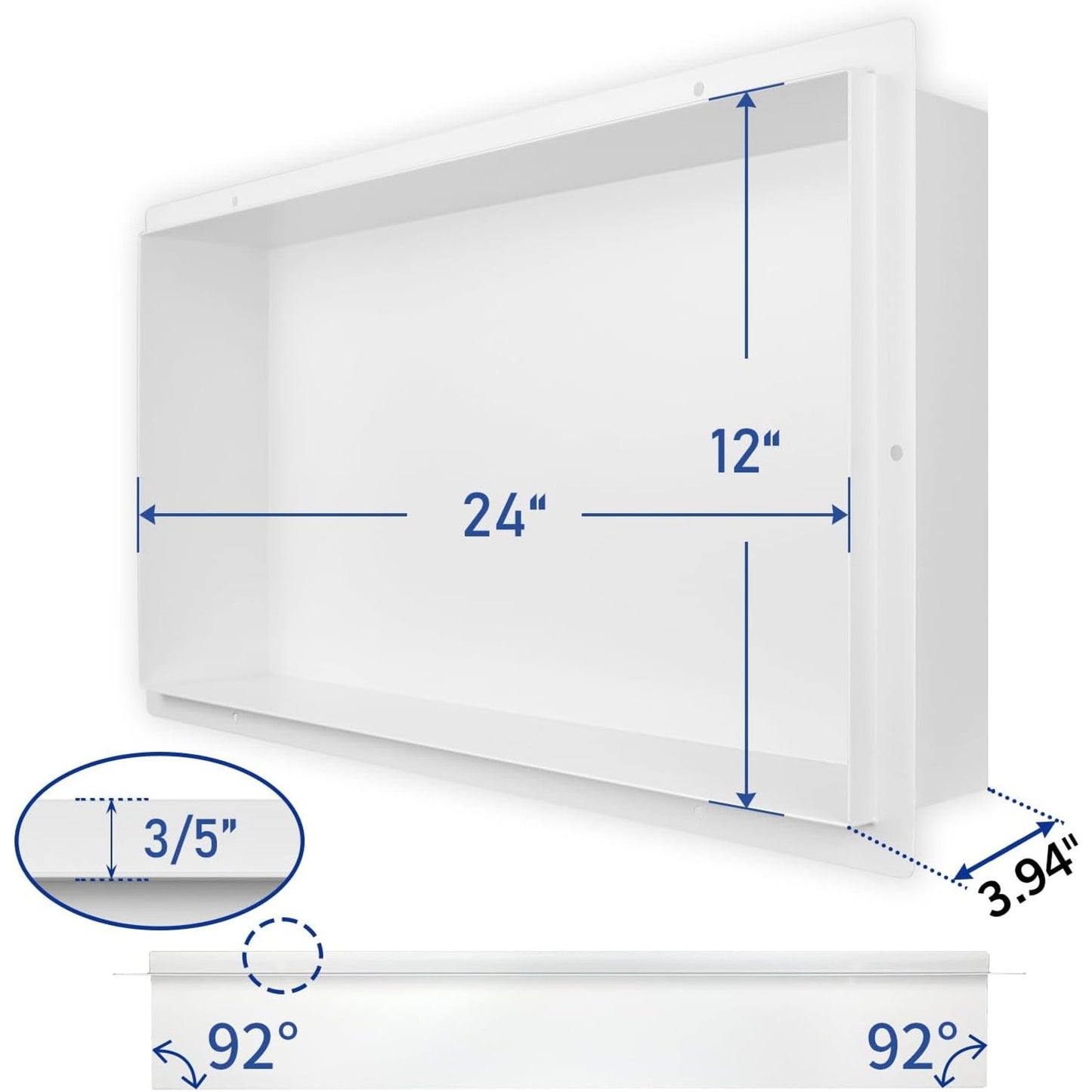 Bernkot White 24x12 Stainless Steel Recessed Shower Niche - Easy Storage