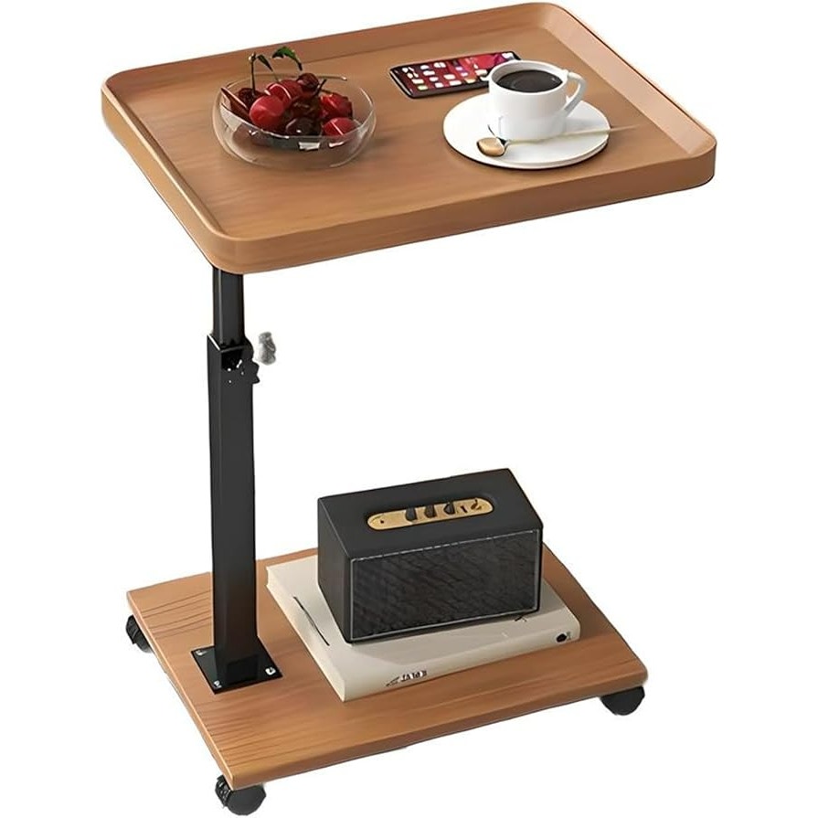 Adjustable Height C Table with Wheels – 360° Swivel Sofa Tray Table