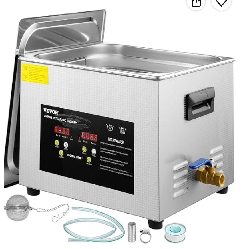 VEVOR 15L Ultrasonic Cleaner 360W Heated Parts Cleaner with Timer & Basket